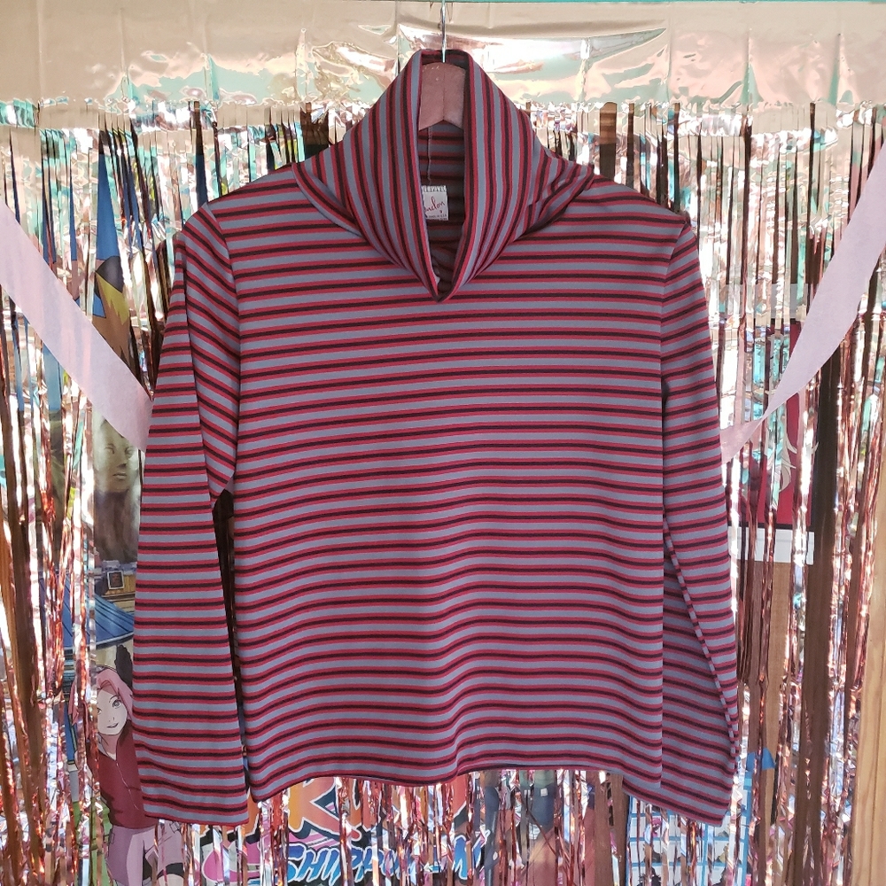 Vintage 70s turtleneck striped groovy classic boxy fit long sleeve top Small S